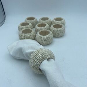 VTG Set Of 9 Beaded Cream Color Chunky Napkin Rings Holders